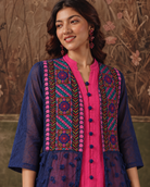 Naavya by House of Somarra — Navy Geometric Embroidered Sheer Tunic Set, product photo 4.