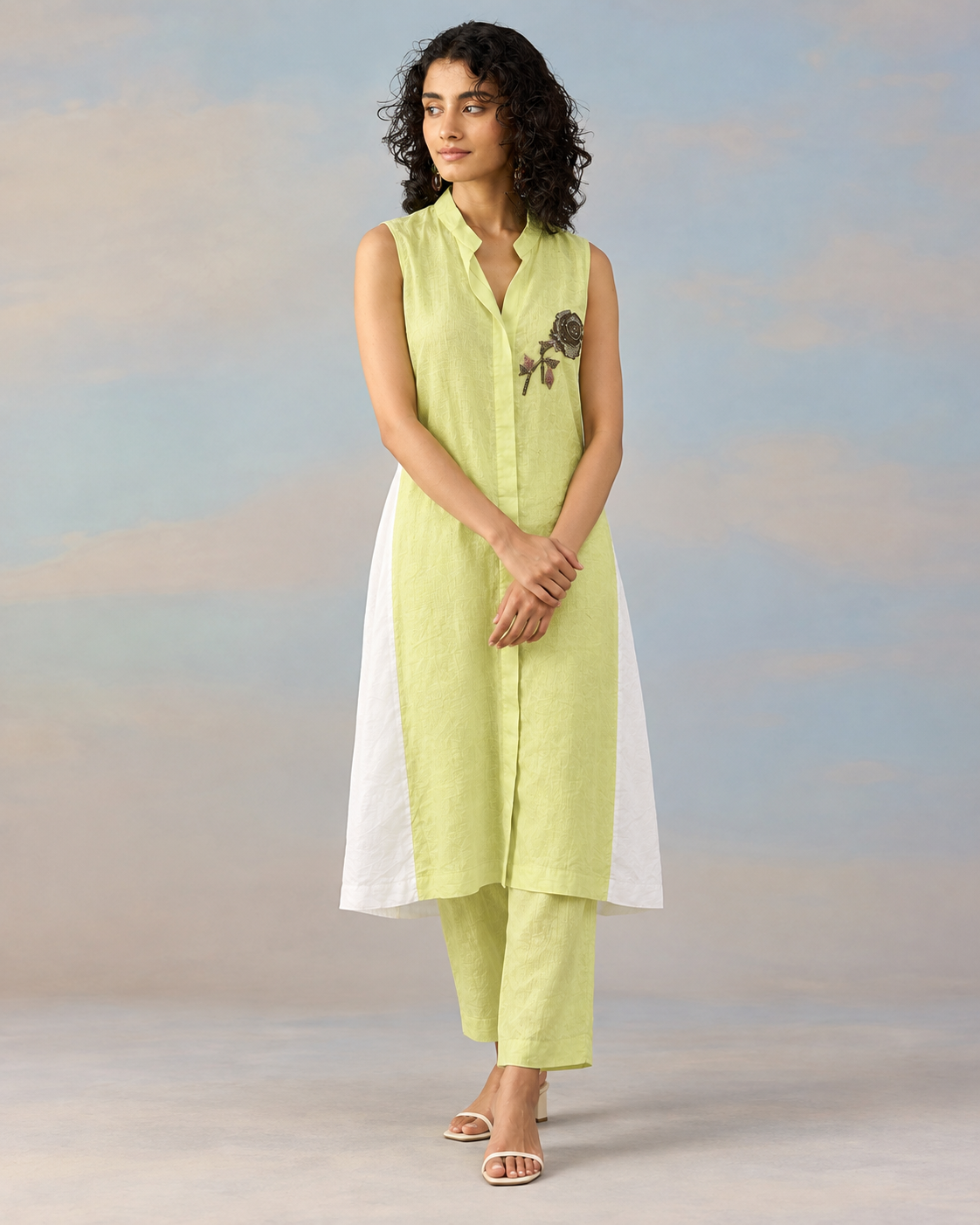 Iraaya by House of Somarra — Lime Floral Sleeveless Straight Co-ord, product photo 1.