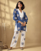 Neelakshi by House of Somarra — Blue Floral White Trouser Co-ord, product photo 1.
