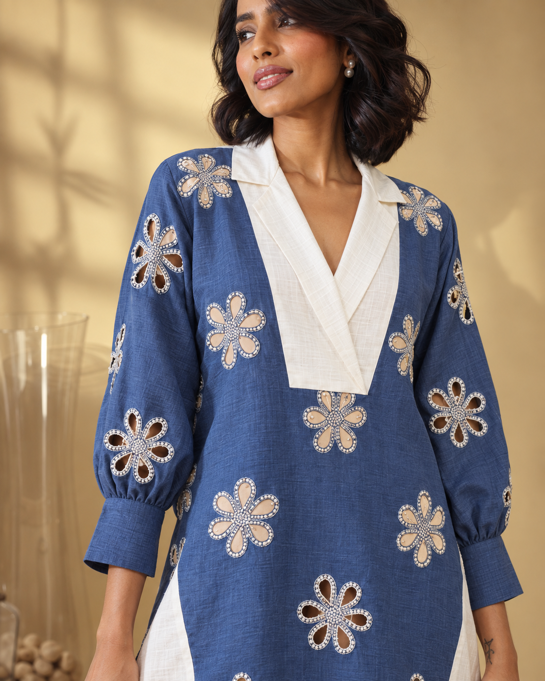 Neelakshi by House of Somarra — Blue Floral White Trouser Co-ord, product photo 5.