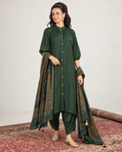 Vanita by House of Somarra — Forest Green Button Front Set, product photo 3.