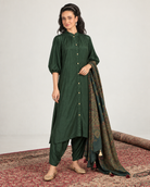 Vanita by House of Somarra — Forest Green Button Front Set, product photo 4.