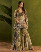Malvika by House of Somarra — Earth Floral Rosette Gharara Set, product photo 3.