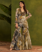 Malvika by House of Somarra — Earth Floral Rosette Gharara Set, product photo 4.