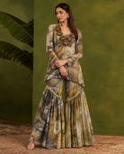 Malvika by House of Somarra — Earth Floral Rosette Gharara Set, product photo 5.