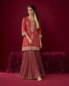 Ahalya by House of Somarra — Coral Jewel Kurta Mauve Pleated Set, product photo 1.