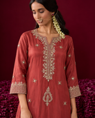 Ahalya by House of Somarra — Coral Jewel Kurta Mauve Pleated Set, product photo 4.