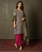 Olive & Magenta Embroidered Three-Piece Dhoti Set — Product photo 2