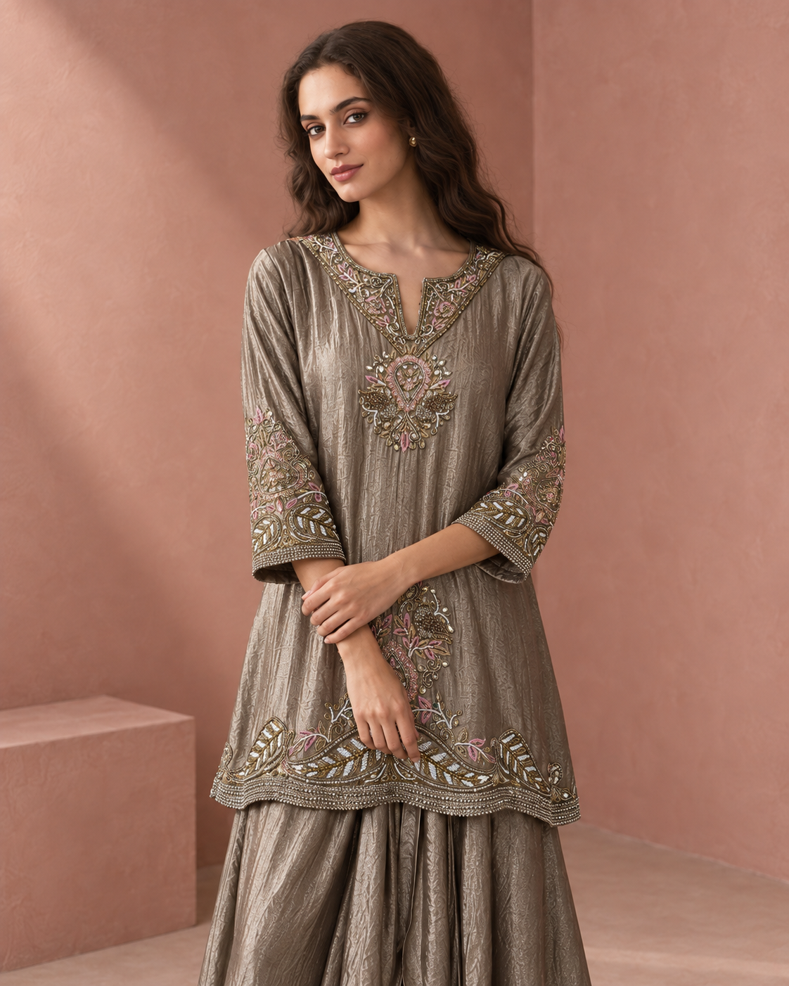 Taupe Embroidered Drape Set — Product photo 3