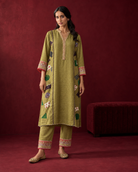 Olive & Gold Patchwork Kurta Set — Product photo 1