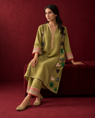 Olive & Gold Patchwork Kurta Set — Product photo 4