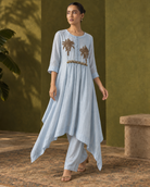 Powder Blue Palm-Motif High-Low Kurta Set — Product photo 2