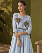 Powder Blue Palm-Motif High-Low Kurta Set — Product photo 3