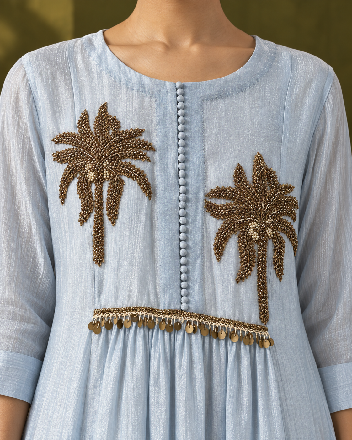 Powder Blue Palm-Motif High-Low Kurta Set — Product photo 5