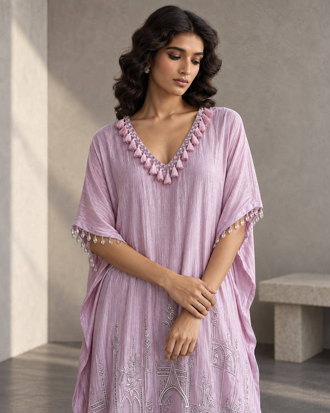 Lilac Crystal-Trim Kaftan & Dhoti Set — Product photo 3