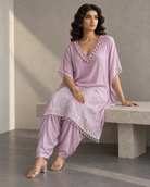 Lilac Crystal-Trim Kaftan & Dhoti Set — Product photo 4