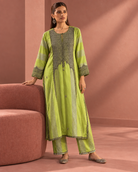 Lime & Silver-Striped Kurta Set — Product photo 4