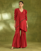 Red Asymmetric Petal Top & Flared Bottom Set — Product photo 1