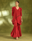 Red Asymmetric Petal Top & Flared Bottom Set — Product photo 2