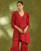 Red Asymmetric Petal Top & Flared Bottom Set — Product photo 3