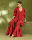 Red Asymmetric Petal Top & Flared Bottom Set — Product photo 4