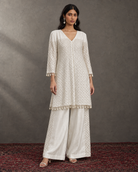 Ivory Silver-Lattice Tunic & Wide Pant Set — Product photo 1