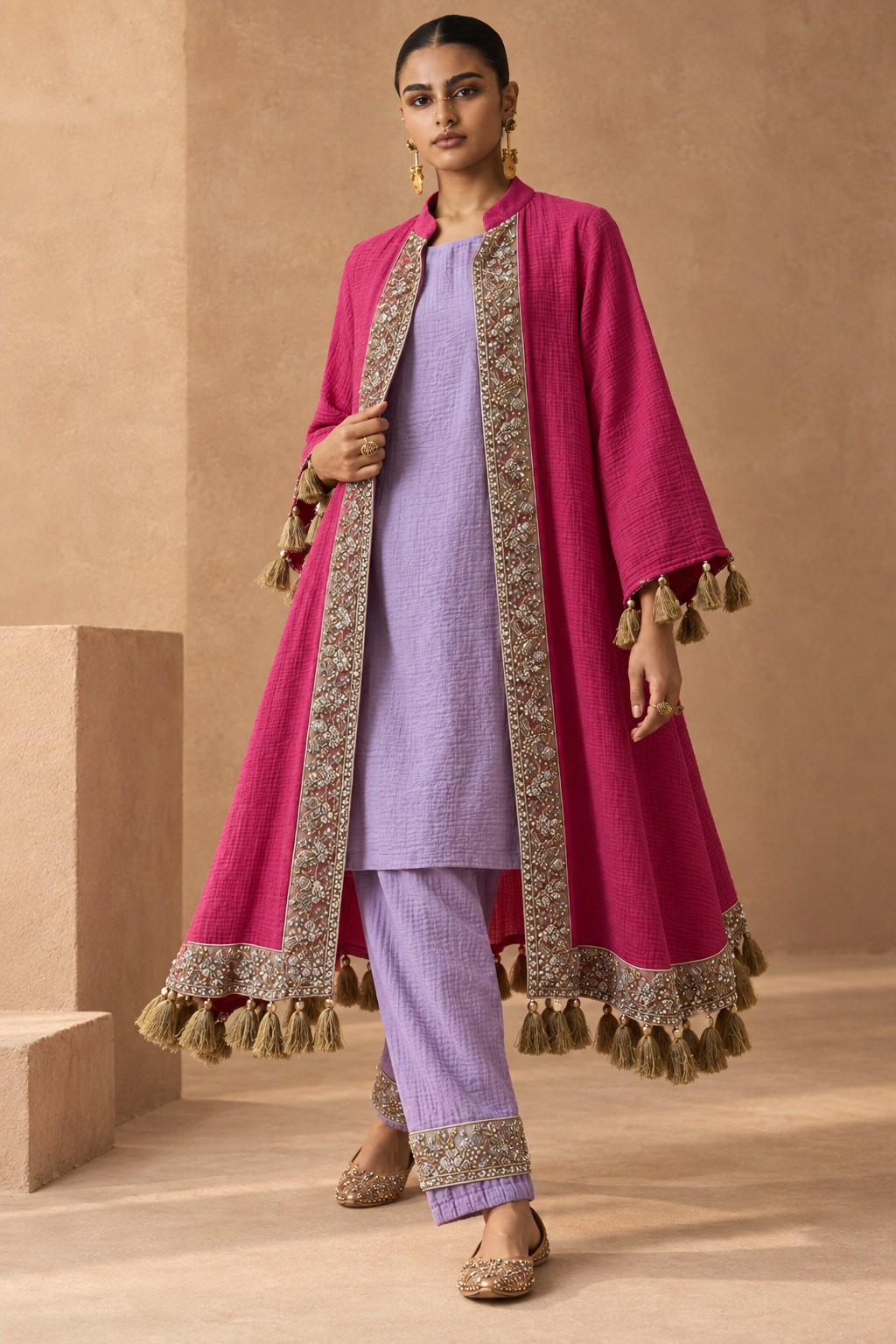 Fuchsia Embroidered Jacket & Lilac Dhoti Set — Product photo 5