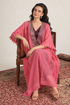 Coral Pink Sheer-Striped Kaftan Set — Product photo 3