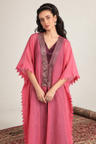 Coral Pink Sheer-Striped Kaftan Set — Product photo 4