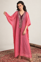 Coral Pink Sheer-Striped Kaftan Set — Product photo 5