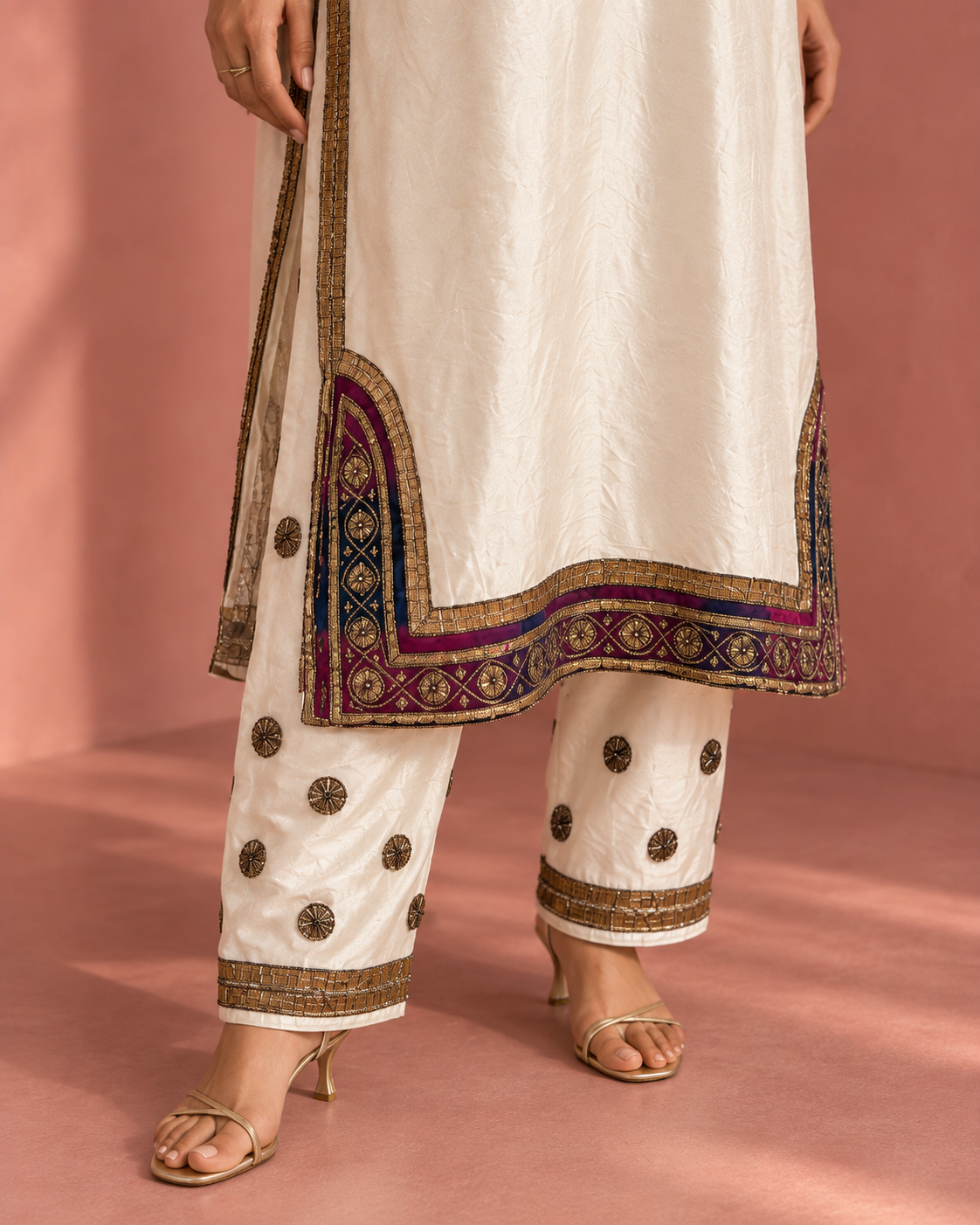 Ivory Gold-Jewel Border Kurta Set — Product photo 5