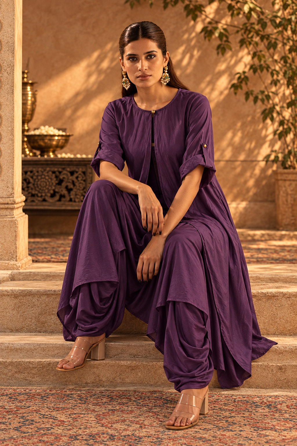Plum Gold-Detail Draped Set — Product photo 3