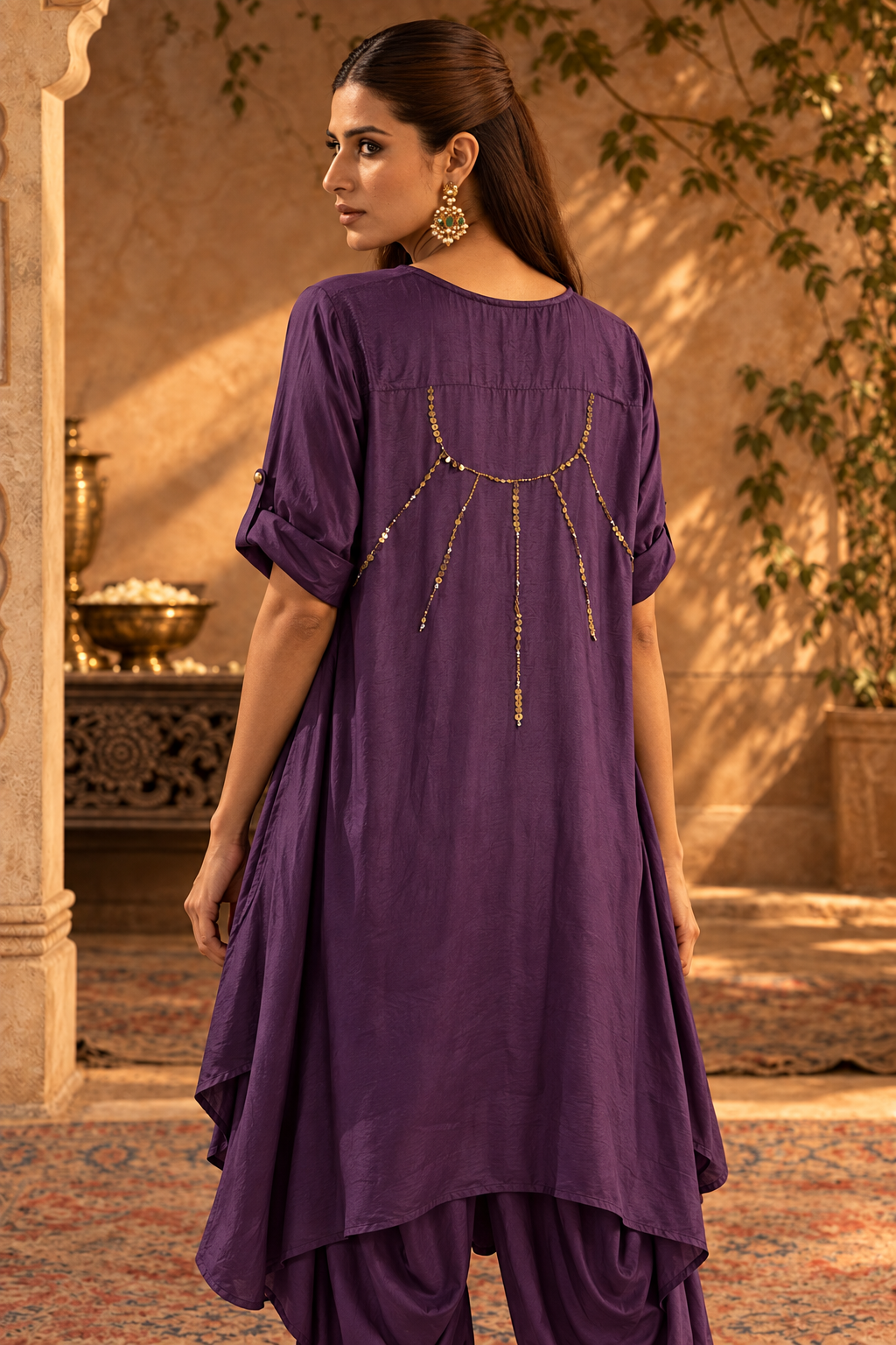 Plum Gold-Detail Draped Set — Product photo 5