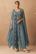 Teal Three-Piece Cape & Dhoti Set — Product photo 1