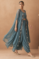 Teal Three-Piece Cape & Dhoti Set — Product photo 2