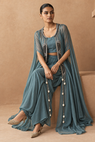 Teal Three-Piece Cape & Dhoti Set — Product photo 3