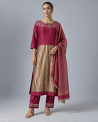 Wine & Gold Floral-Yoke Kurta Set — Product photo 1