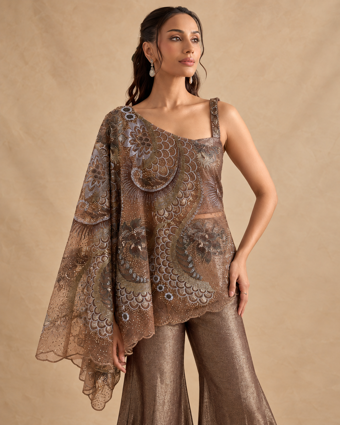 Bronze Asymmetric Embroidered Flared Set — Product photo 3