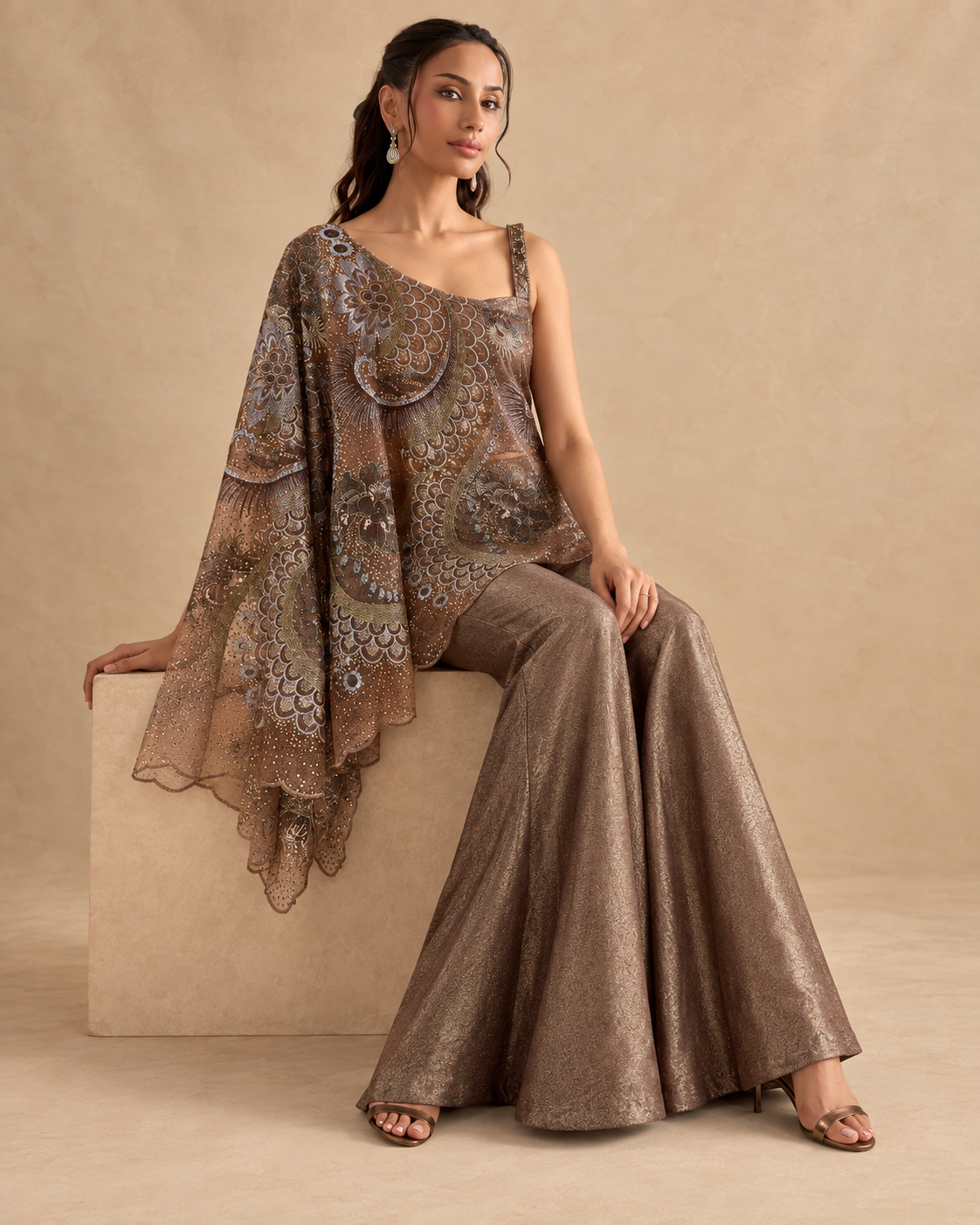 Bronze Asymmetric Embroidered Flared Set — Product photo 4