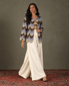 Silver-Blue & Bronze Scalloped Jacket Three-Piece Set — Product photo 2