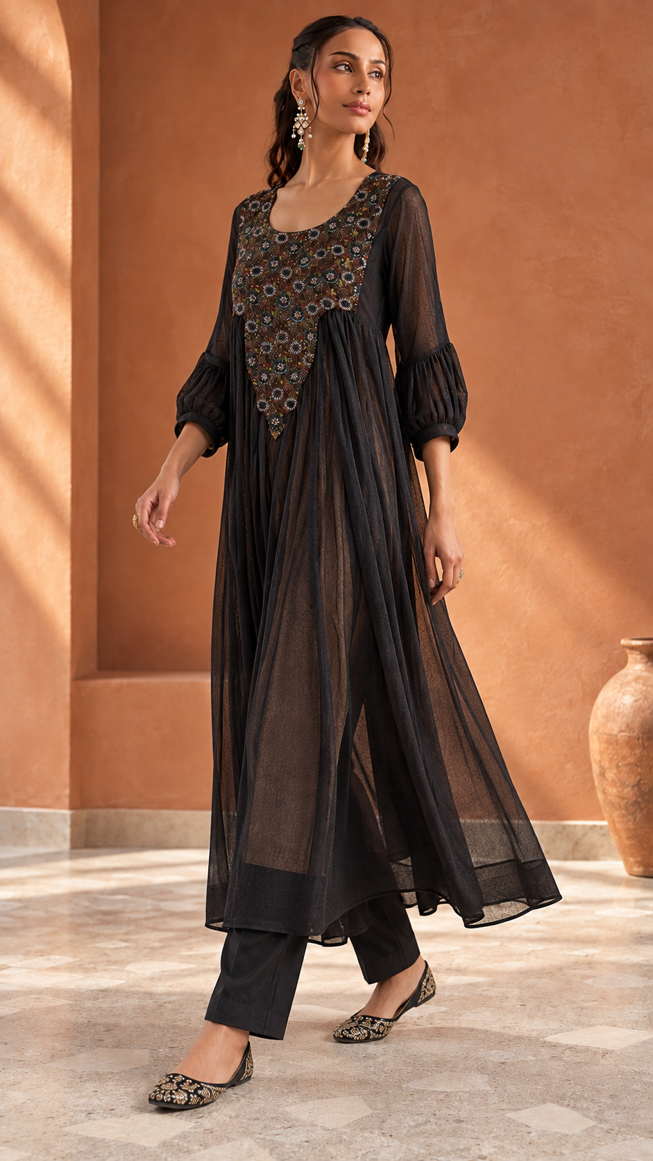 Charcoal Embroidered Kurti & Straight Pant Set — Product photo 2