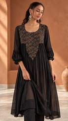 Charcoal Embroidered Kurti & Straight Pant Set — Product photo 4
