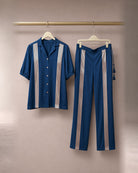 Tarini: Peacock Blue Rose-Gold Band Co-ord Set – refined hanger packshot