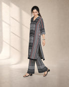 Tirya: Black, White & Red Striped Co-ord Suit – profile or documented back