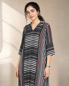 Tirya: Black, White & Red Striped Co-ord Suit – embellishment close-up