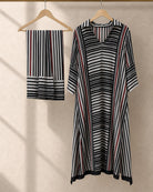 Tirya: Black, White & Red Striped Co-ord Suit – refined hanger packshot