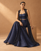 Nilaya navy bustier, flowing skirt and lace overlay, full outfit