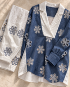 Neelakshi by House of Somarra — Close-up of the floral cutwork and wide white collar.