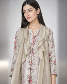 Varnika: Floral Khadi Kurta & Golden Tissue Shrug – embellishment close-up