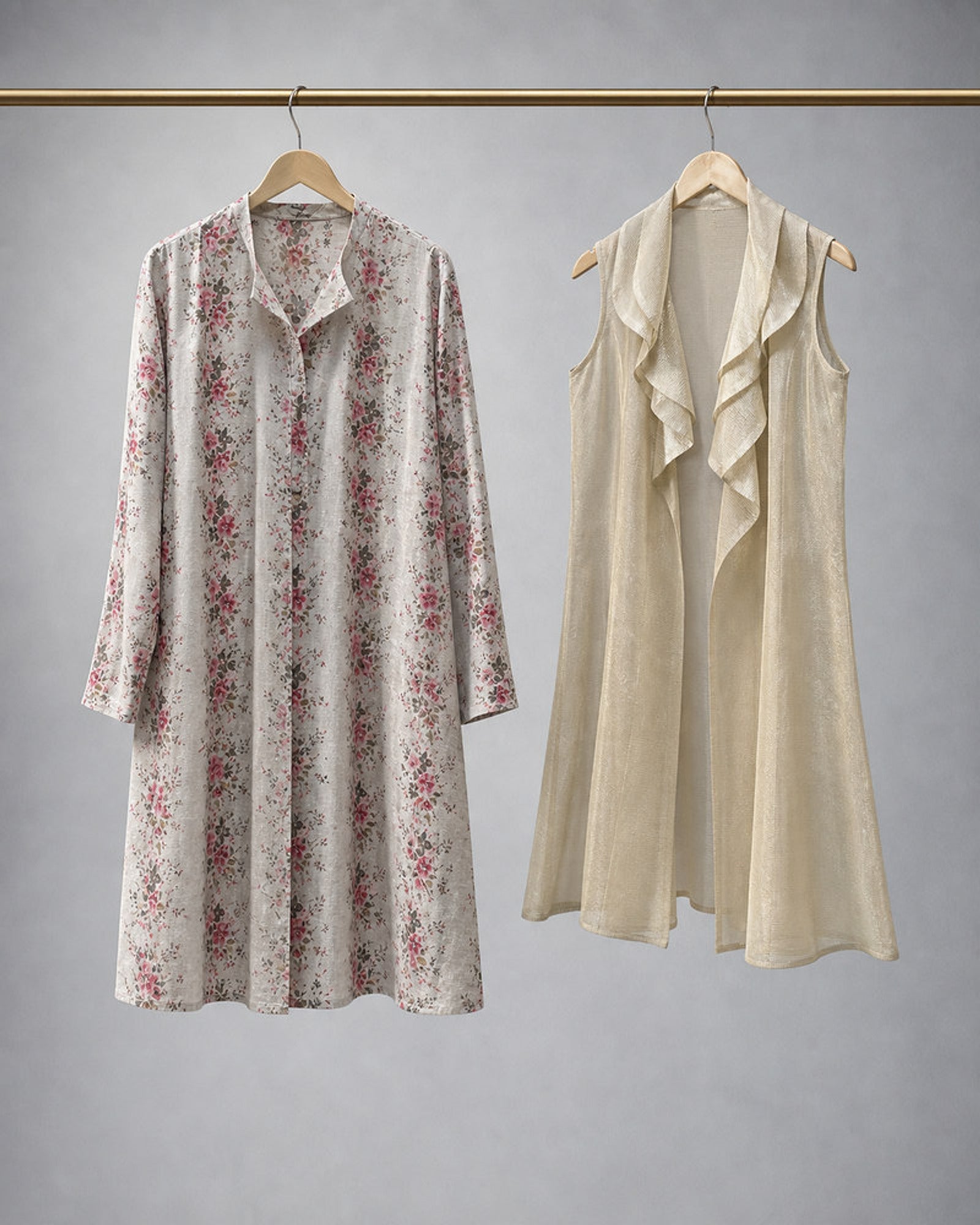 Varnika: Floral Khadi Kurta & Golden Tissue Shrug – refined hanger packshot